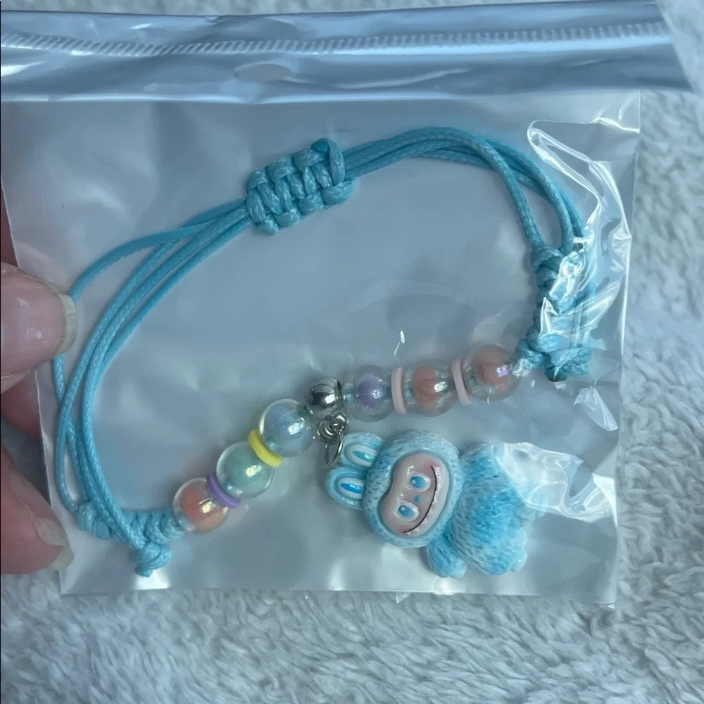 Blue Labubu Monsters Adjustable Beaded Kids Bracelet nwt